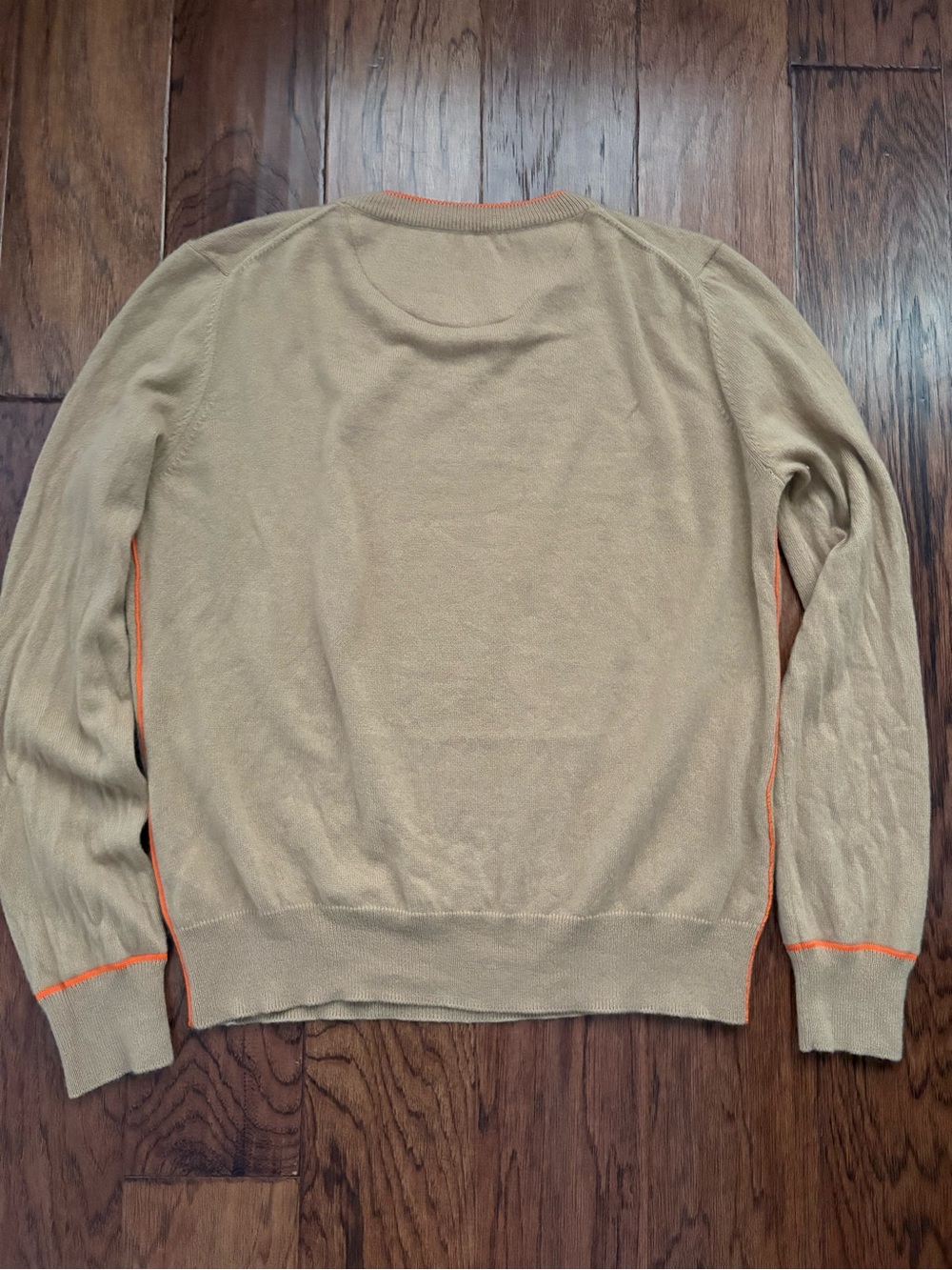 Tory Burch Cashmere Taupe Crewneck Sweater with Orange Accents Size XL - Picture 7 of 7